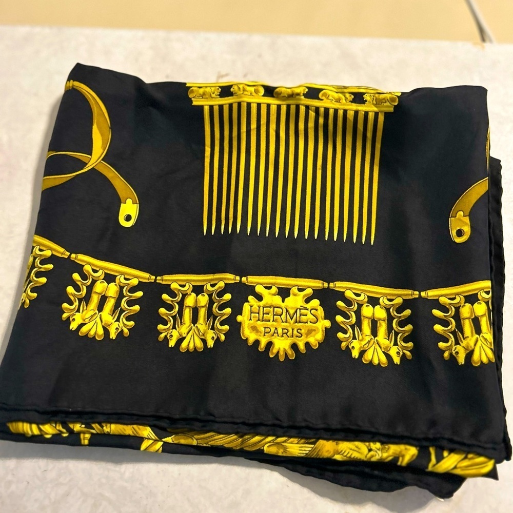 Vintage Hermes Les Cavaliers D'or by Rybal Hermes Cashmere Silk Scarf